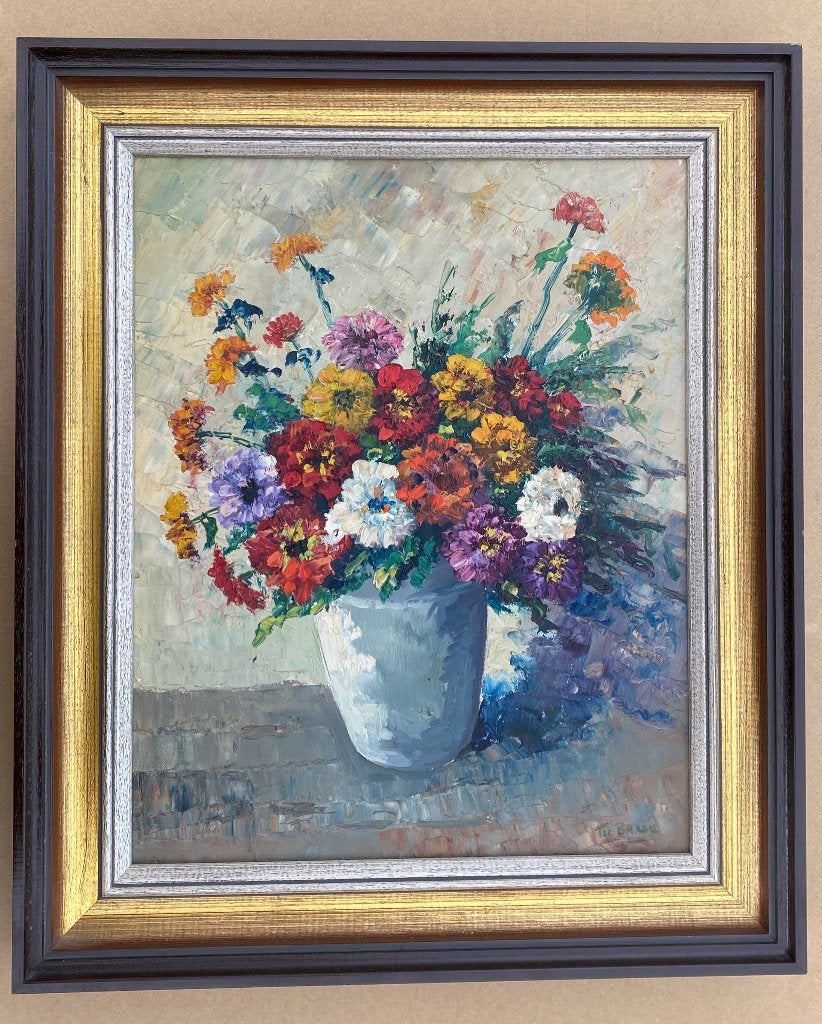 Bloemenstilleven olieverf op doek, Antiek en Kunst, Ophalen