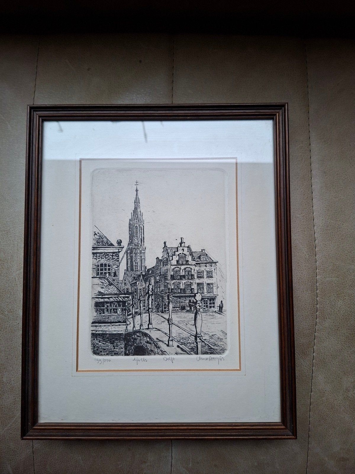 Anna Doedijns - Lijnets Delft (199/250), Stadsgezicht, Ophalen of Verzenden, Genummerd, 1950 - 1999