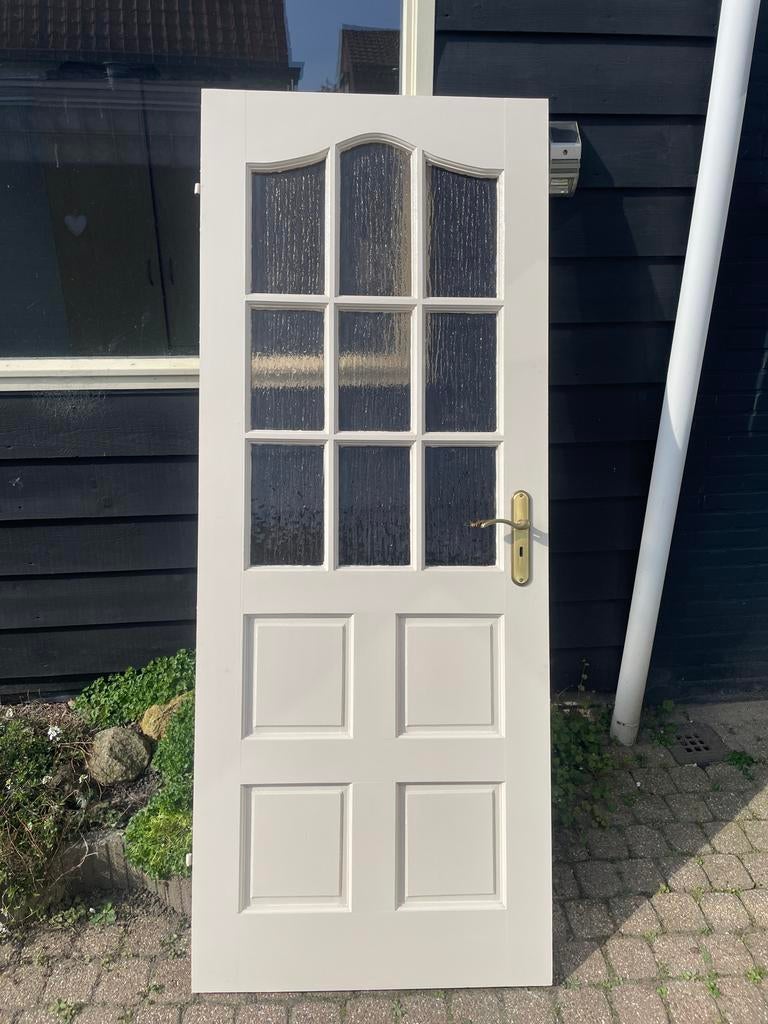 Witte opdek binnendeur deur met glas, Ophalen, Gebruikt, 80 tot 100 cm, Binnendeur