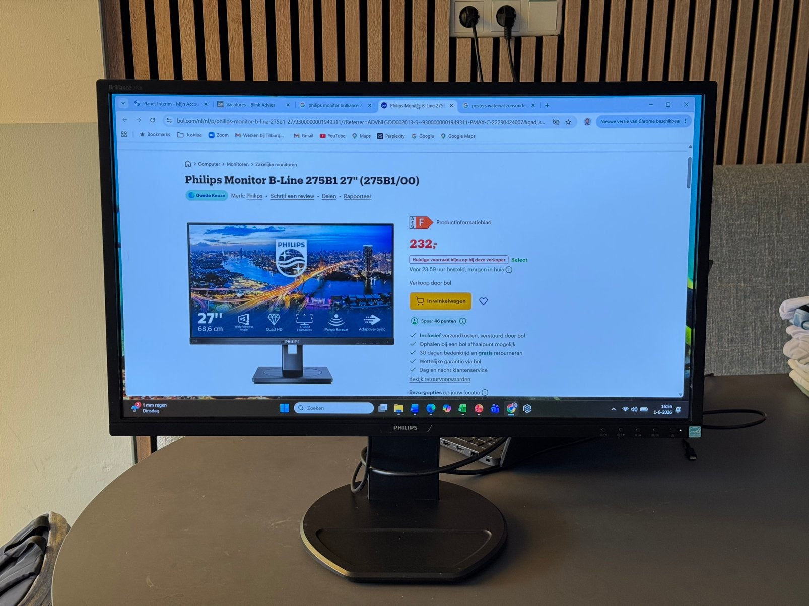 Philips brilliance monitor B-line 27 inch, Computers en Software, Monitoren, HDMI, Kantelbaar, Ophalen of Verzenden, Zo goed als nieuw