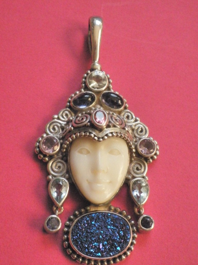 Prachtige Zilveren Hanger met Druze steen - Aquamarijn - Rob, Verzenden, Zilver, Hanger, Met edelsteen