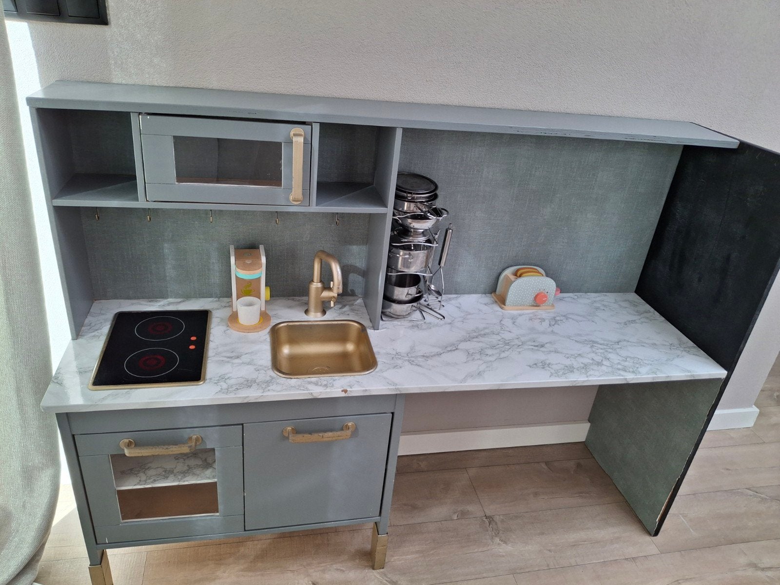 Grote houten speelkeuken 152 cm + veel accessoires, Ophalen, Gebruikt, Hout, Speelkeuken