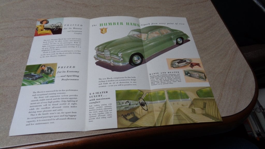Folder HUMBER HAWK  ,  jaren  50, Verzenden, Zo goed als nieuw, Overige merken