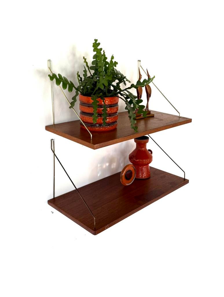 Set van 2 vintage teakhouten wandplanken ‘60, Ophalen of Verzenden, Zo goed als nieuw
