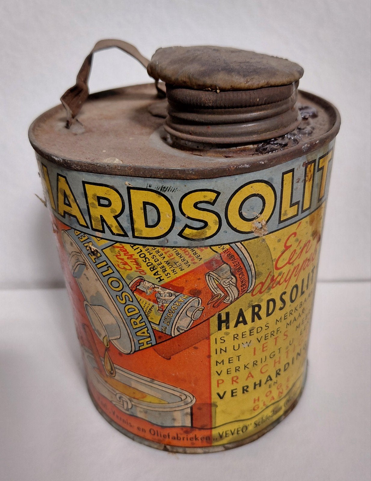 Vintage Hardsolit Verhardingspreparaat Blik - VEVEO Schiedam, Verzamelen, Ophalen of Verzenden