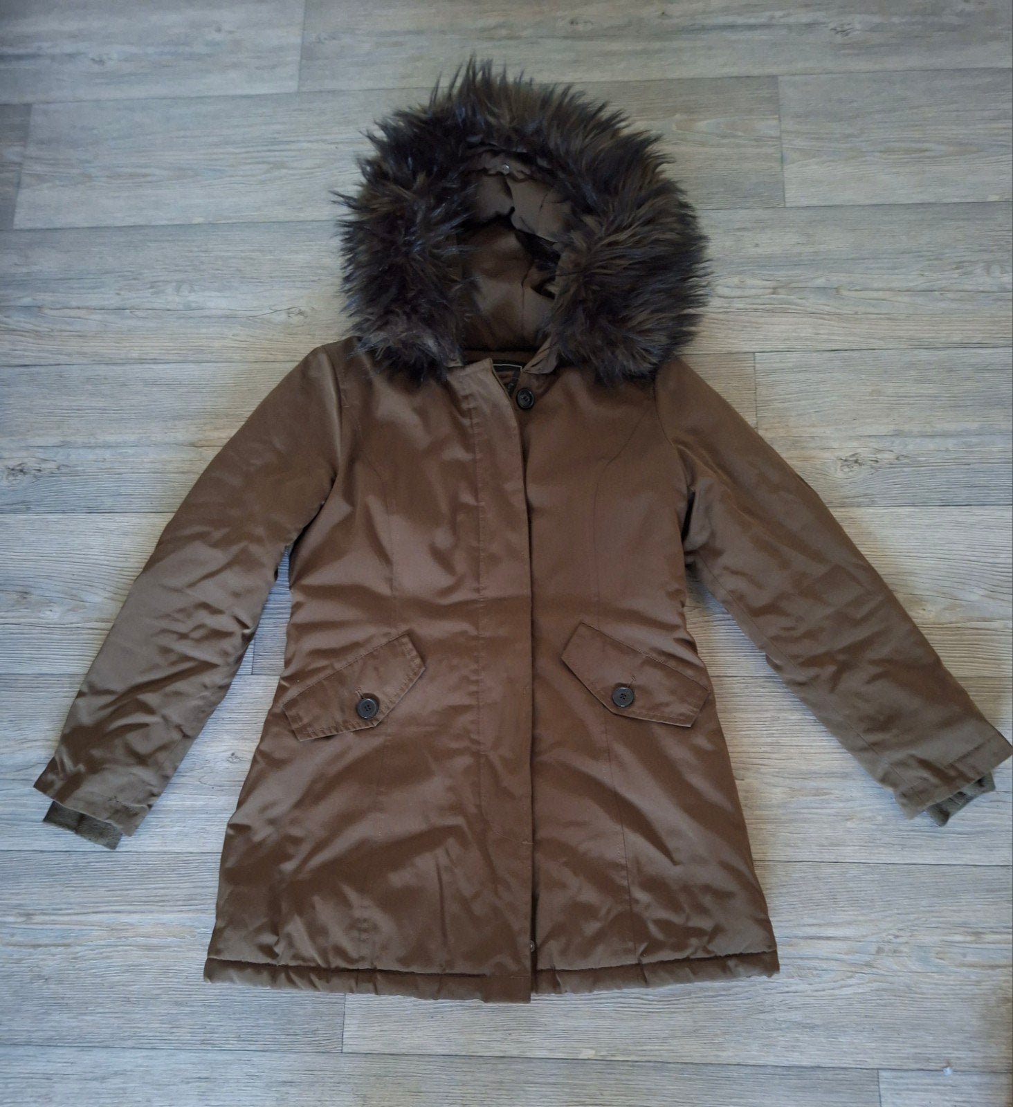 Attentif Paris Parka met bontkraag - Maat 38, Maat 38/40 (M), Zo goed als nieuw, Groen, Attentif Paris
