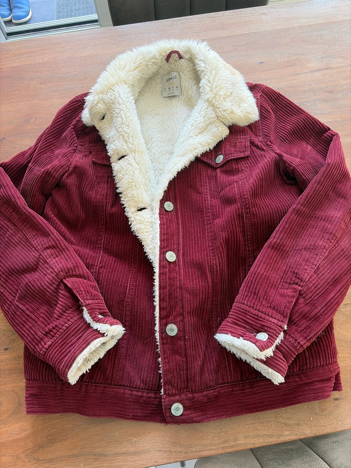 Bordeauxrode corduroy jas met teddy voering, Ophalen, Zo goed als nieuw, Maat 36 (S), Rood