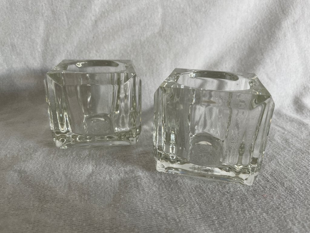 Mooi kristal strak geslepen 2 stuks waxinehouder ROCHERE, Ophalen of Verzenden