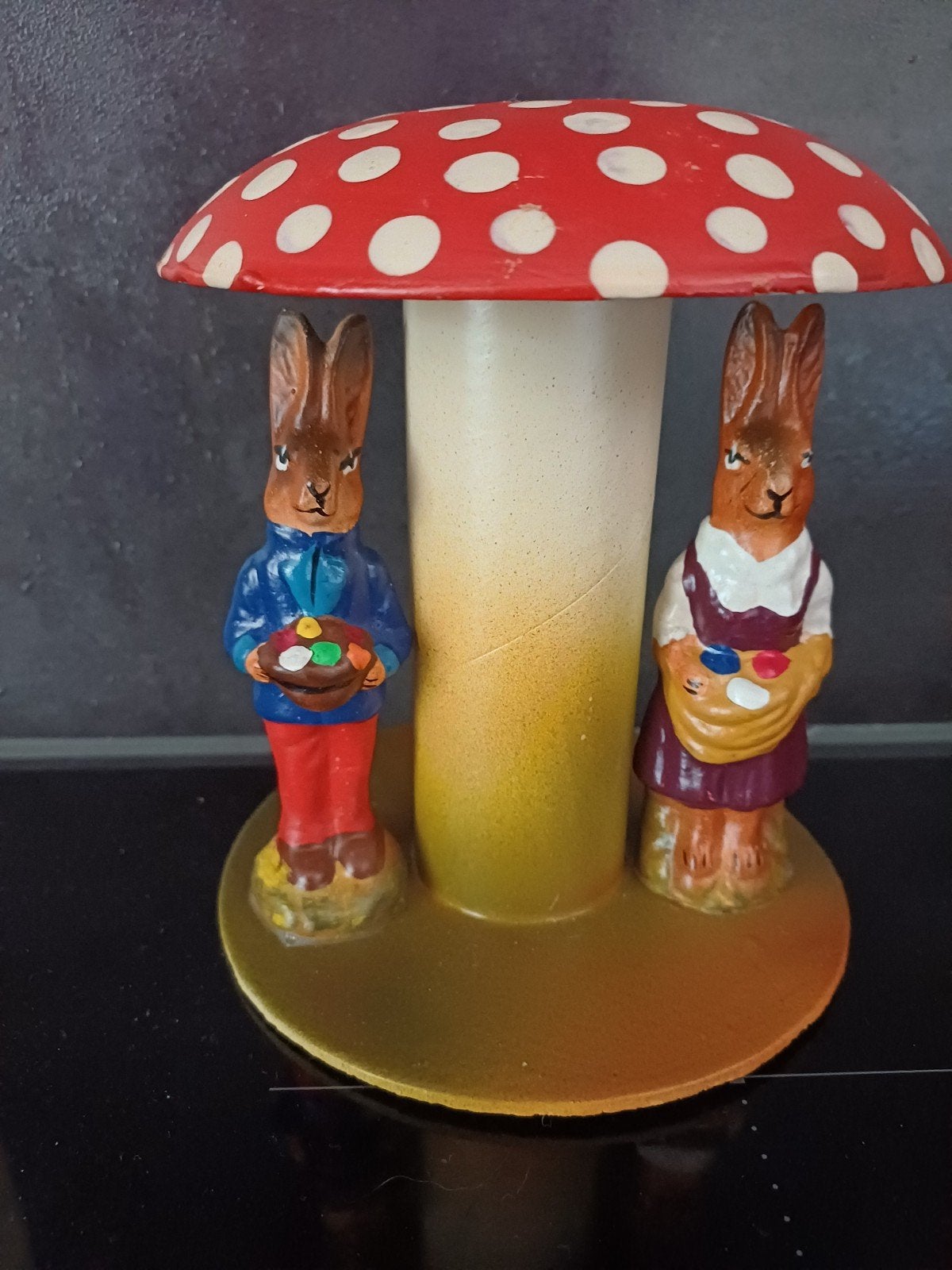 Antieke grote Candy Container Paddenstoel met twee haasjes, Antiek en Kunst, Verzenden
