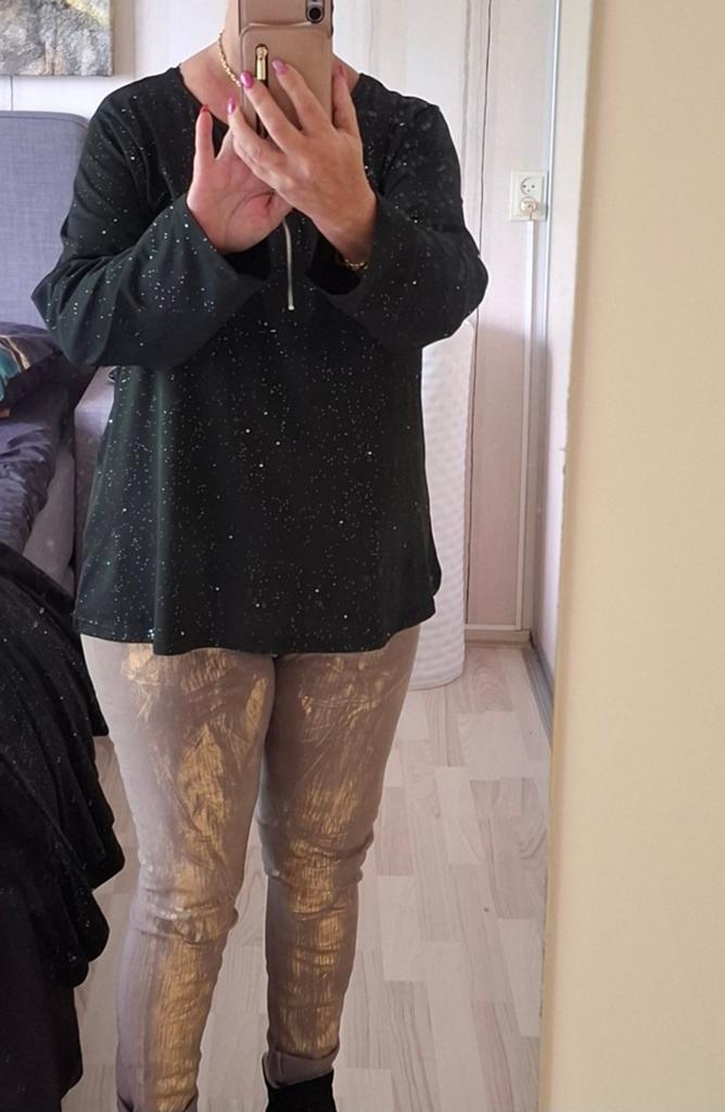 Zwarte glitter top met lange mouwen en rits, Zwart, Maat 42/44 (L), Ophalen of Verzenden, Lange mouw