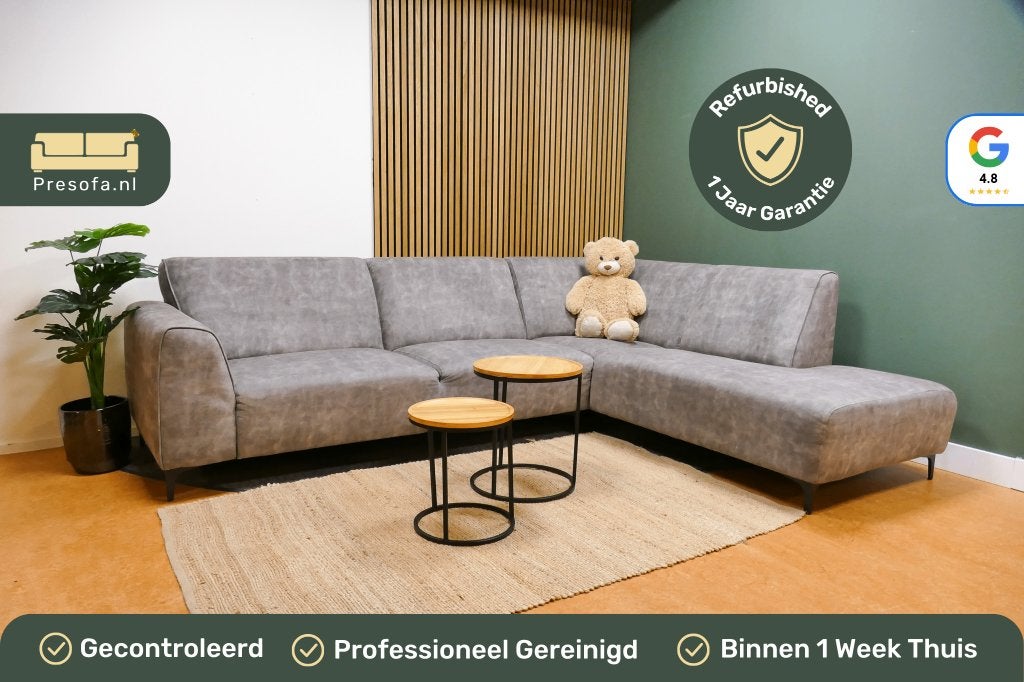 Hoekbank Sevn Tessa Velvet Grijs [Refurbished], Huis en Inrichting, 250 tot 300 cm, -, Hoekbank, Ophalen of Verzenden