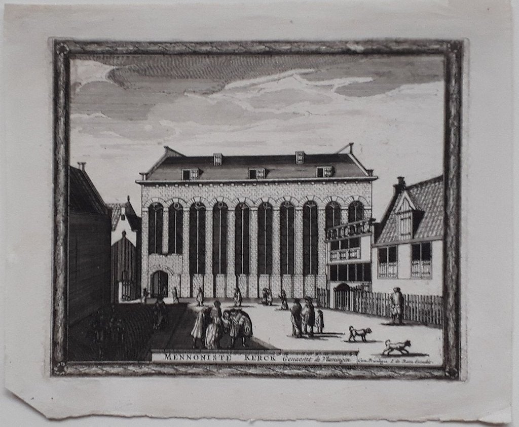 Antieke gravure Mennonietenkerk de Vlamingen, J. de Ram, Ophalen of Verzenden