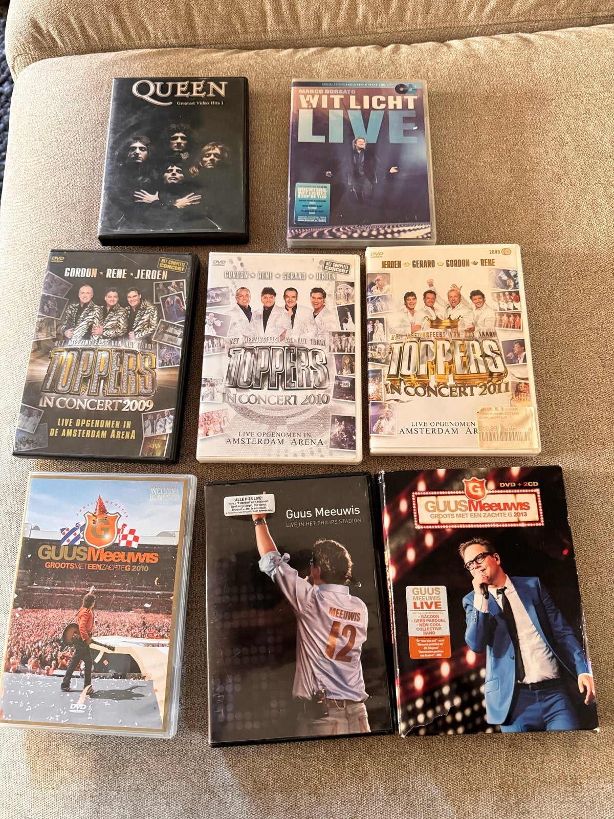 Diverse DVD's: Toppers, Guus Meeuwis, Queen, Marco Borsato, Gebruikt, Alle leeftijden, Concert, Ophalen of Verzenden