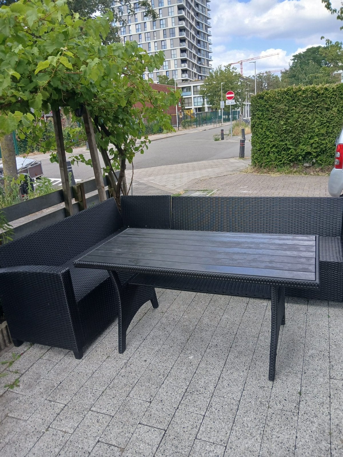 In perfecte staat loungeset tuinset 3 delig, Tuin en Terras, Ophalen, Kunststof, 6 zitplaatsen, Zo goed als nieuw