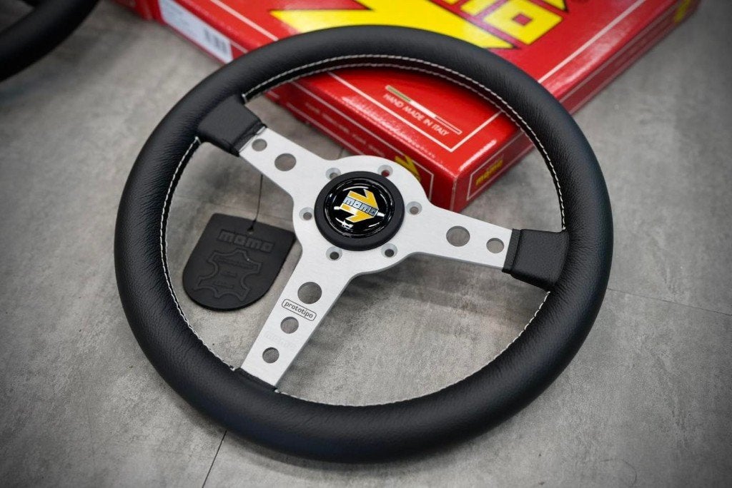 Momo Prototipo leder stuur sportstuur 320mm zilver zwart, Ophalen of Verzenden