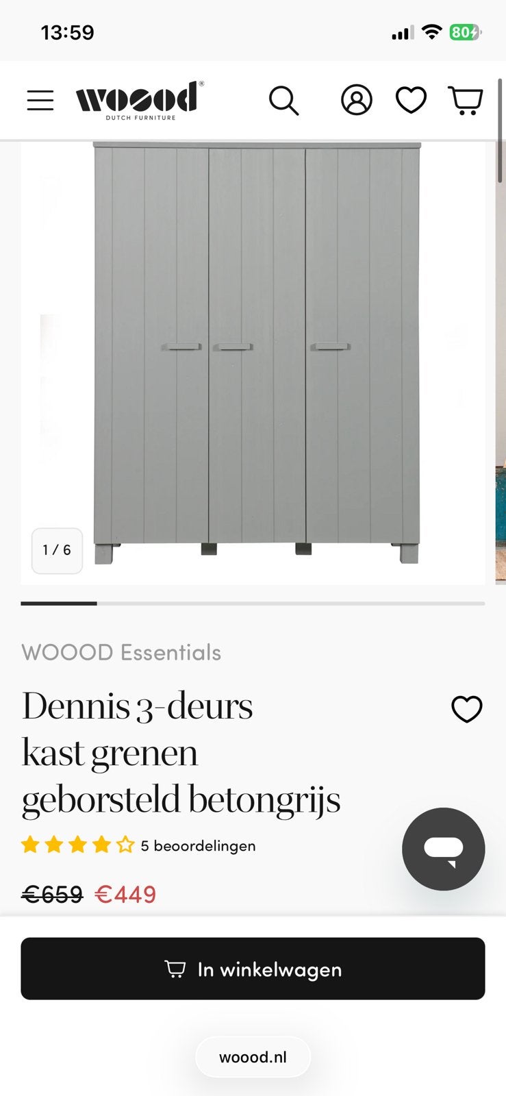 Kast kledingkast dennis woood grijs, Ophalen, Gebruikt, 100 tot 150 cm, 150 tot 200 cm