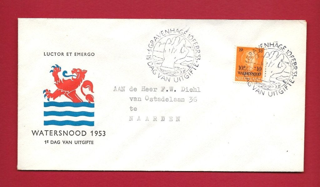 1953 Watersnood FDC E12 met open klep, Verzenden, Beschreven, Nederland