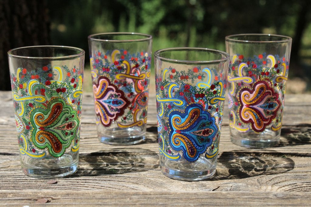 Brocante - Setje kleurige glazen!, Glas of Glazen, Gebruikt, Ophalen of Verzenden, Glas