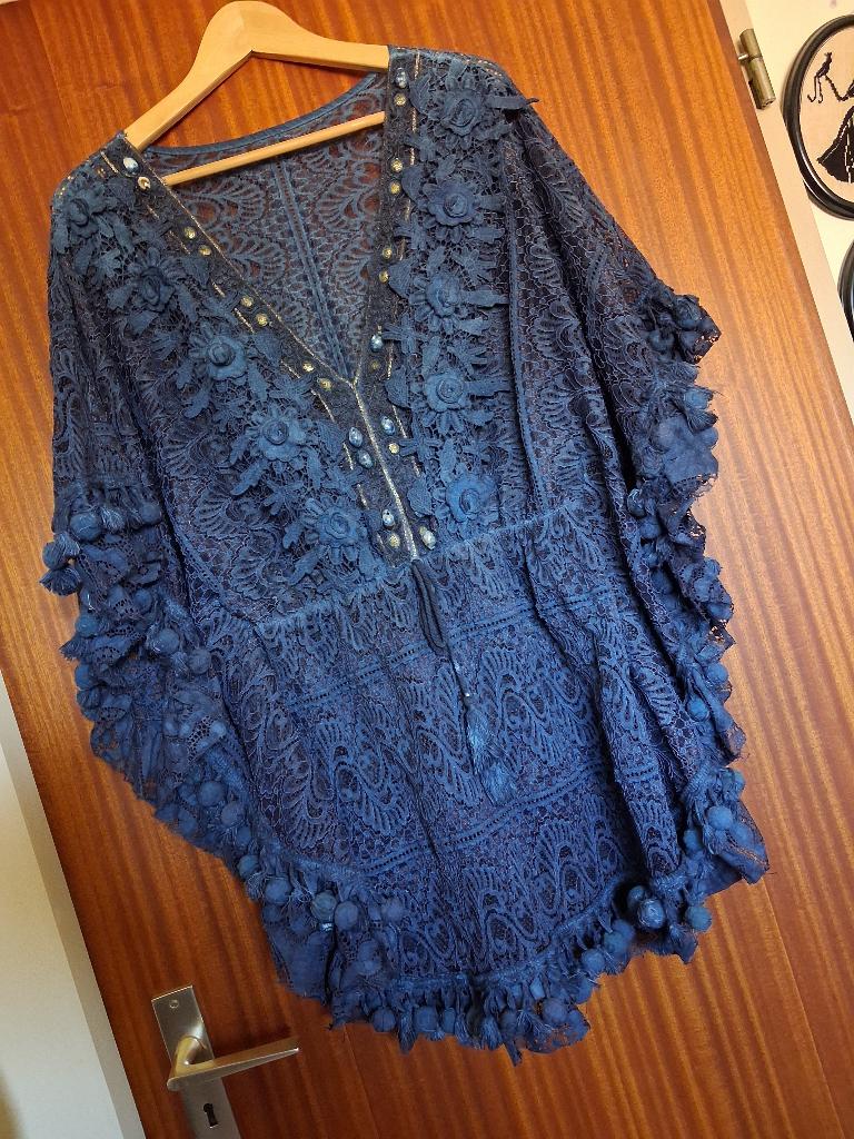 dames blouse m 42-44 blauw kant exclusief kralen, Ophalen of Verzenden, Nieuw, Maat 42/44 (L), Blauw
