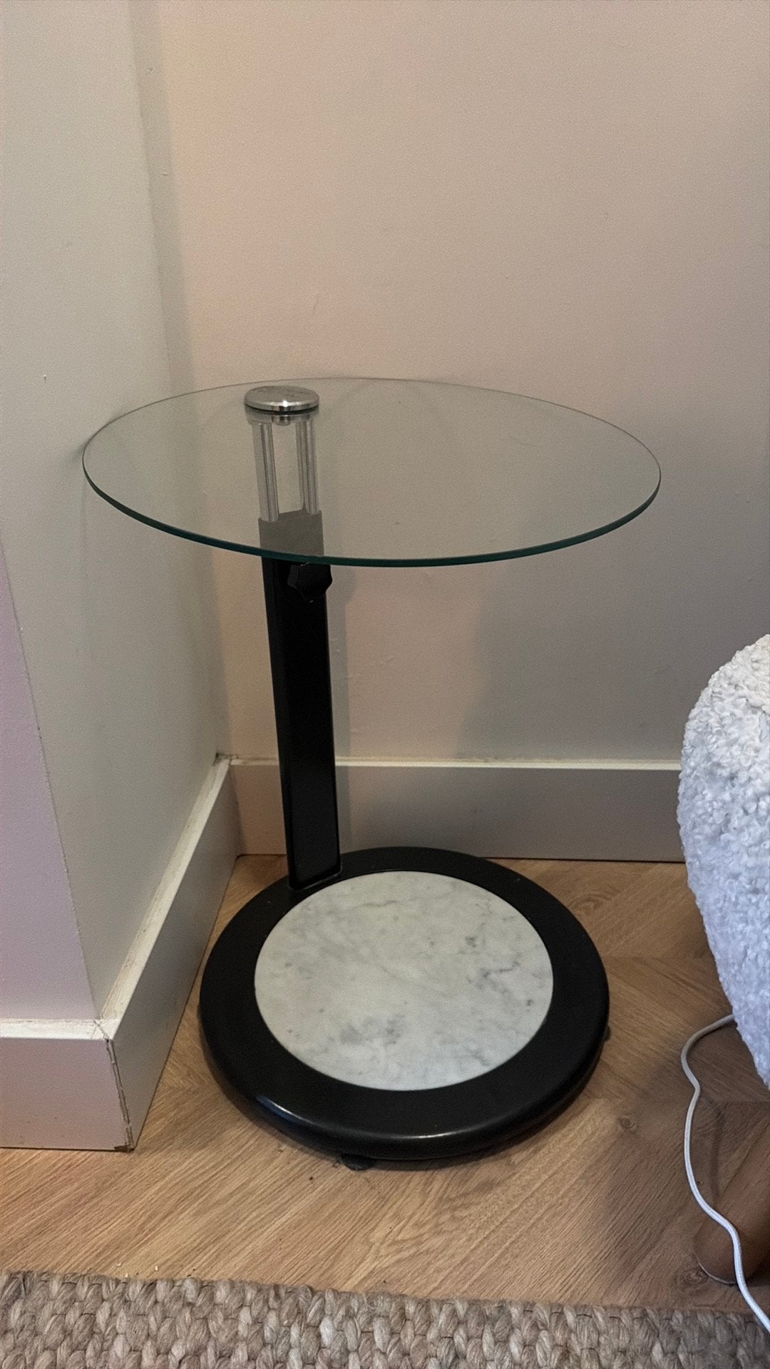 Side table - glass & marble, Ophalen, Zo goed als nieuw, 25 tot 50 cm, Rond