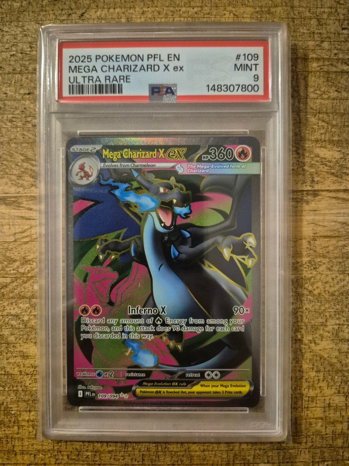 Mega Charizard X EX PSA 9, Hobby en Vrije tijd, Verzamelkaartspellen | Pokémon, Ophalen of Verzenden, Zo goed als nieuw, Losse kaart