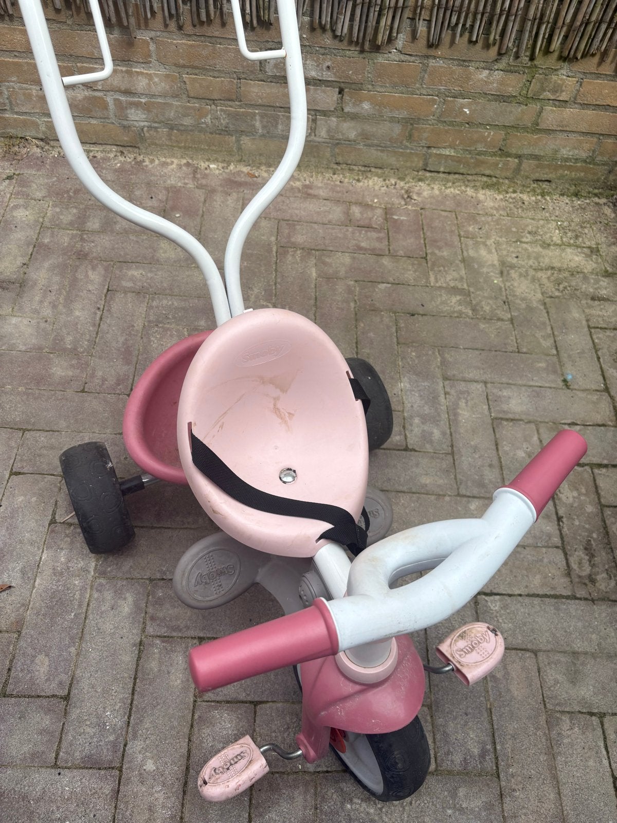 Roze driewieler met duwstang  smoby - Gebruikt, Ophalen, Gebruikt, Duwstang