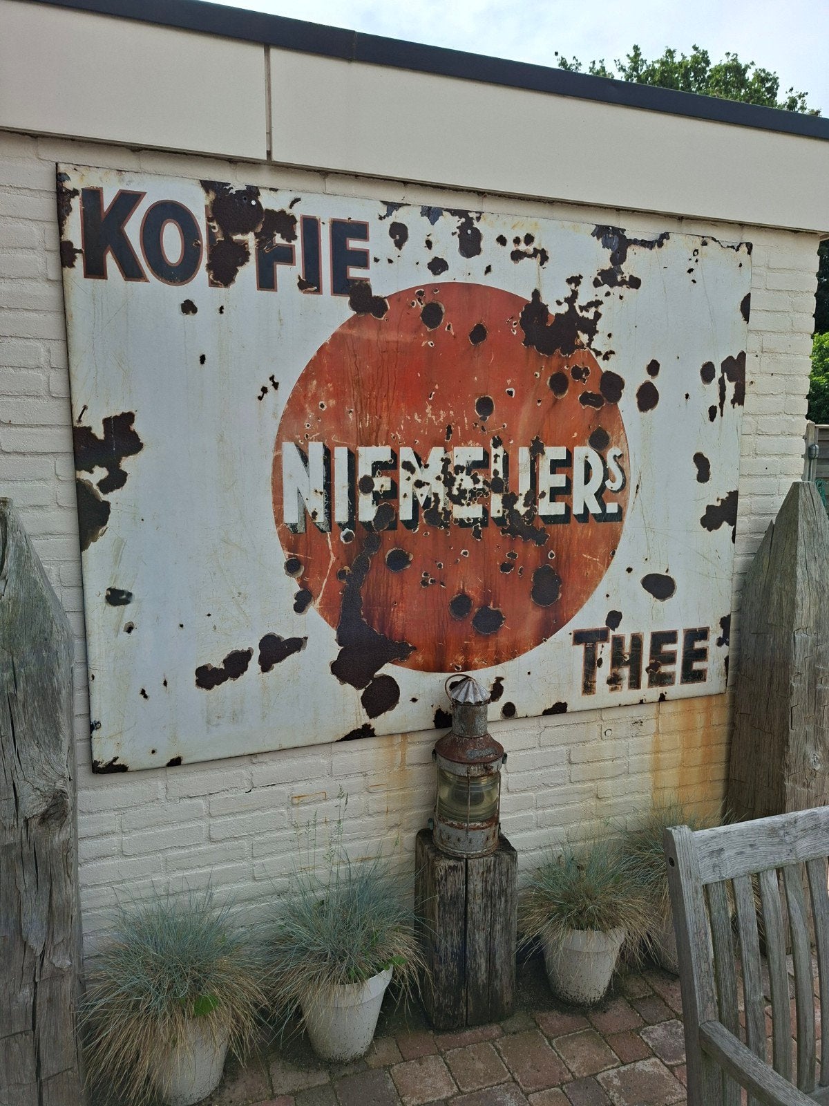XXL Vintage Emaille Reclamebord Niemeyer's Koffie Thee, Ophalen