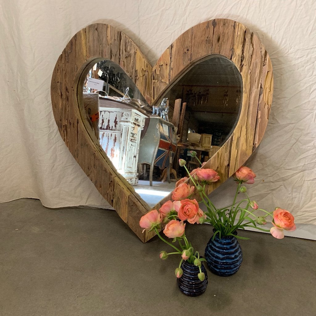 hartjes spiegel teak lijst - 80 cm - Gratis bezorgd