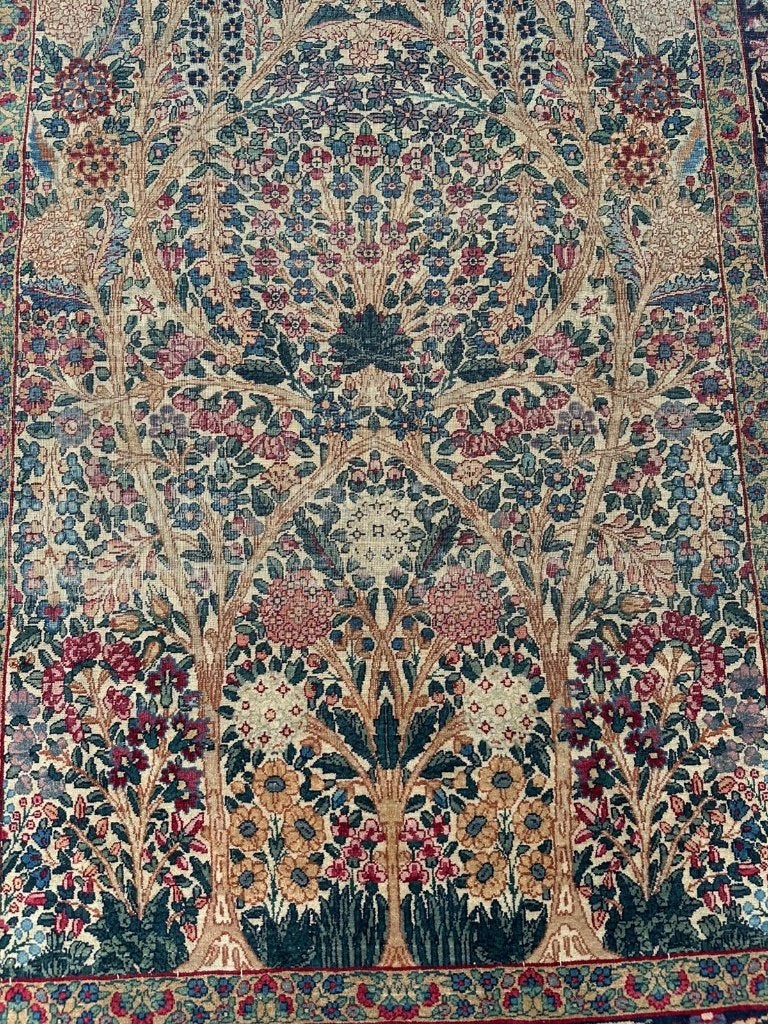 Antiek Kerman tapijt – 227  134 cm – De Perzische Tuin, Gebruikt, Wol, 200 cm of meer, Ophalen of Verzenden