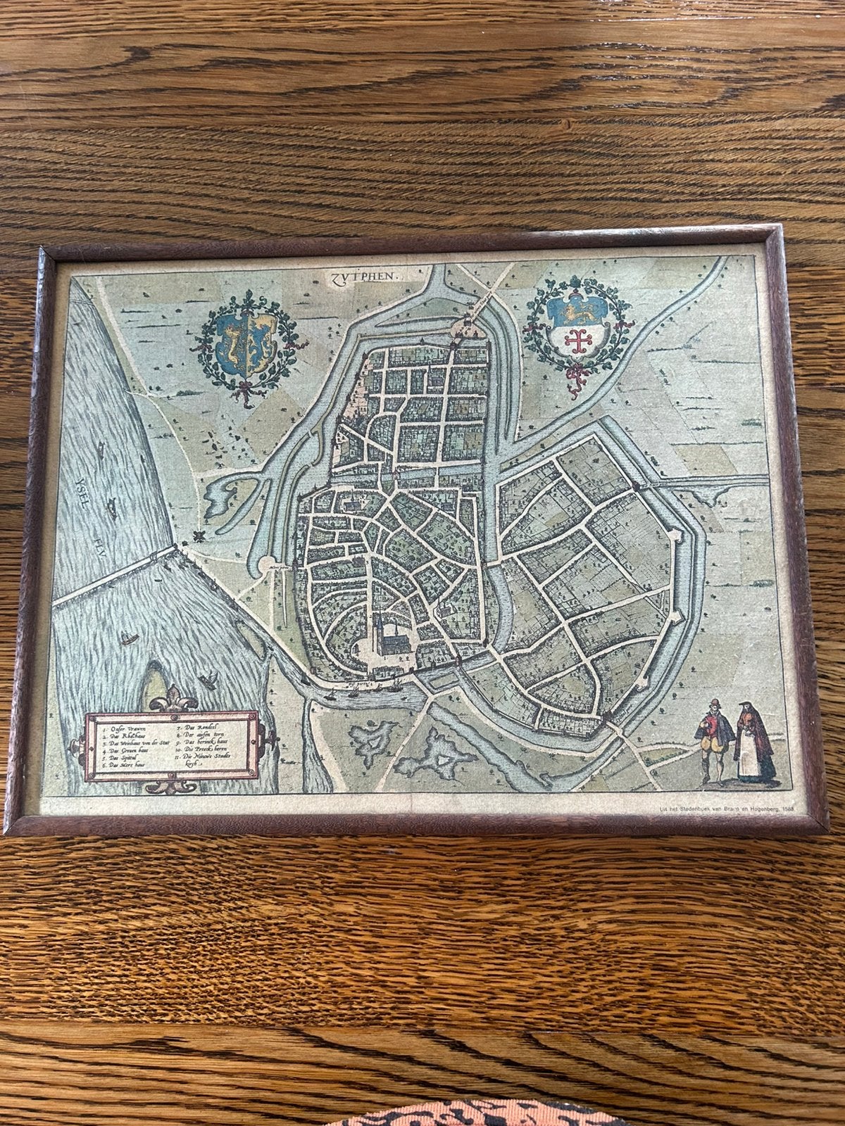 Schilderij met reproductie v hist. Plattegrond ZUTPHEN, Ophalen of Verzenden