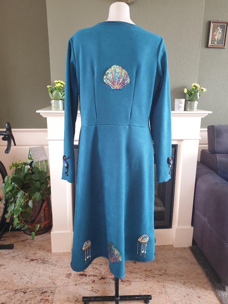 Dikkere turquoise vis schelp applicatie jurk XXL 46, Kleding | Dames, Blauw, Maat 46/48 (XL) of groter, Ophalen of Verzenden, Zo goed als nieuw