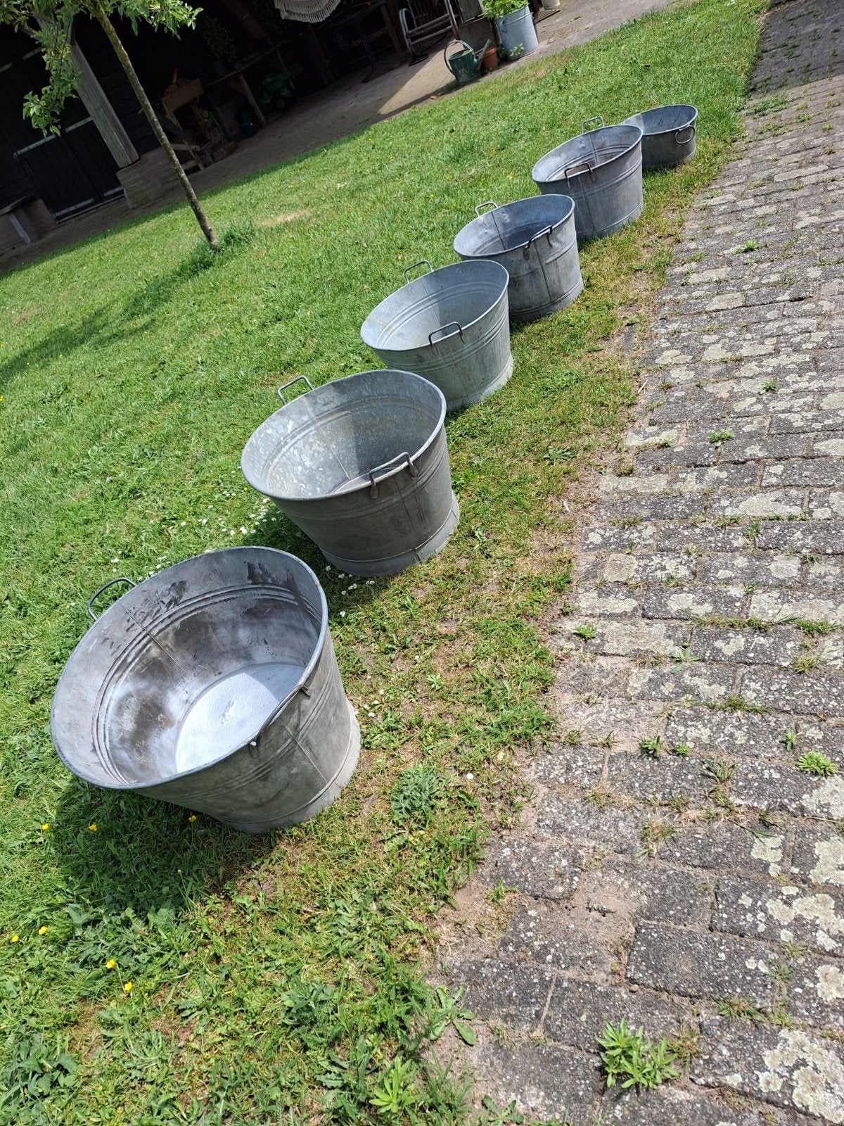 Zinken teilen / plantenbakken / vijver / drinkbak / voerbak, Gebruikt, Ophalen of Verzenden, Metaal, Tuin