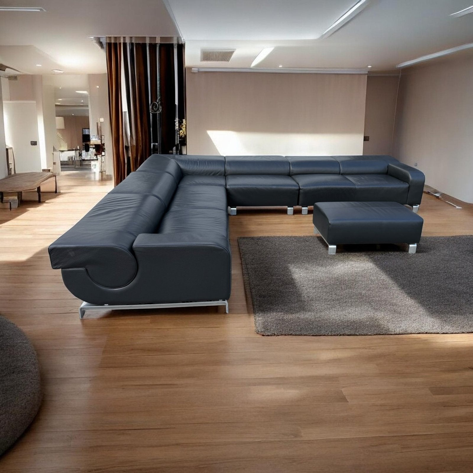 LEOLUX B-FLAT HOEKBANK + HOCKER | IN PRACHTIGE STAAT, Hoekbank, 300 cm of meer, Leer, Ophalen of Verzenden