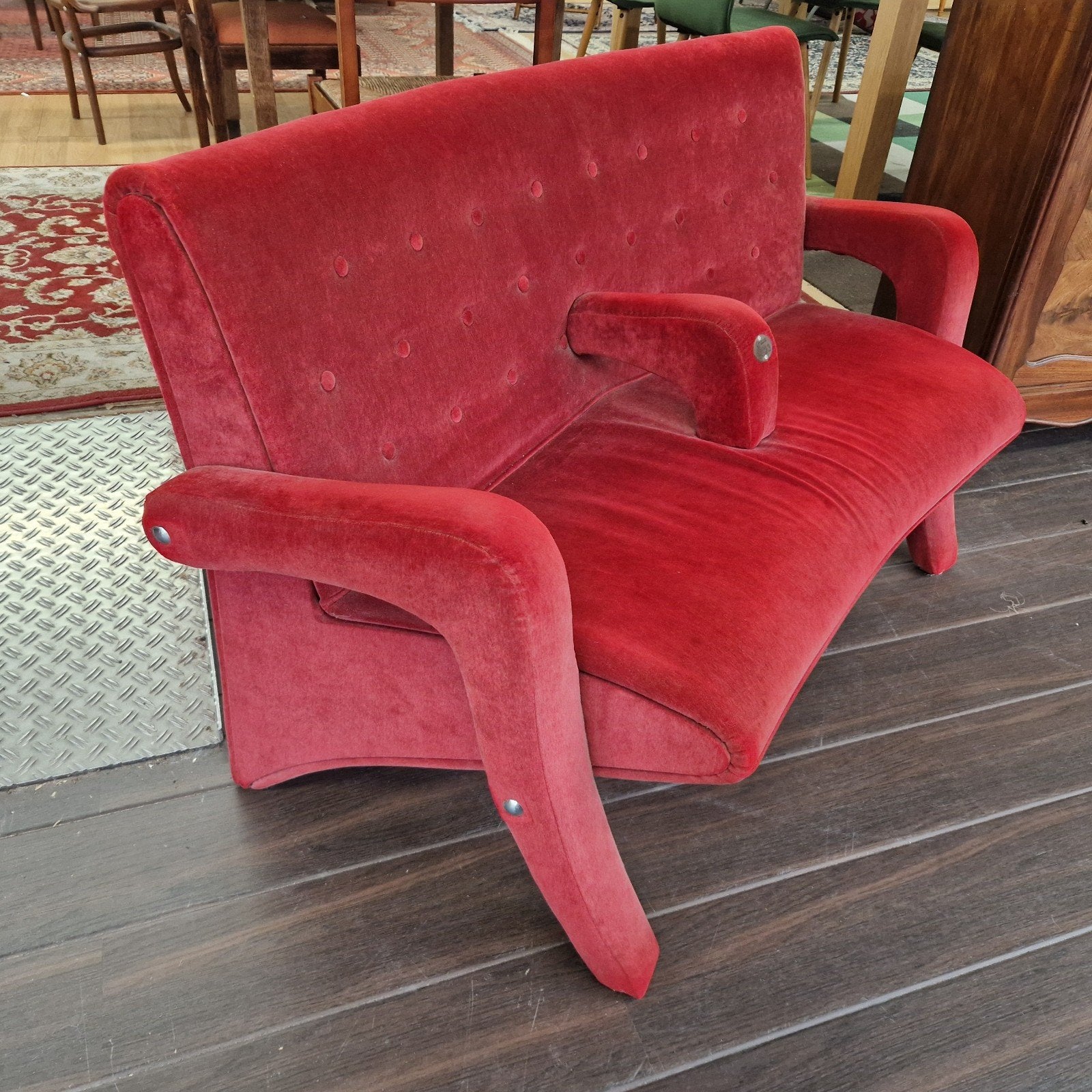 Vintage rode fluwelen bioscoopbank 'Grace', Ophalen