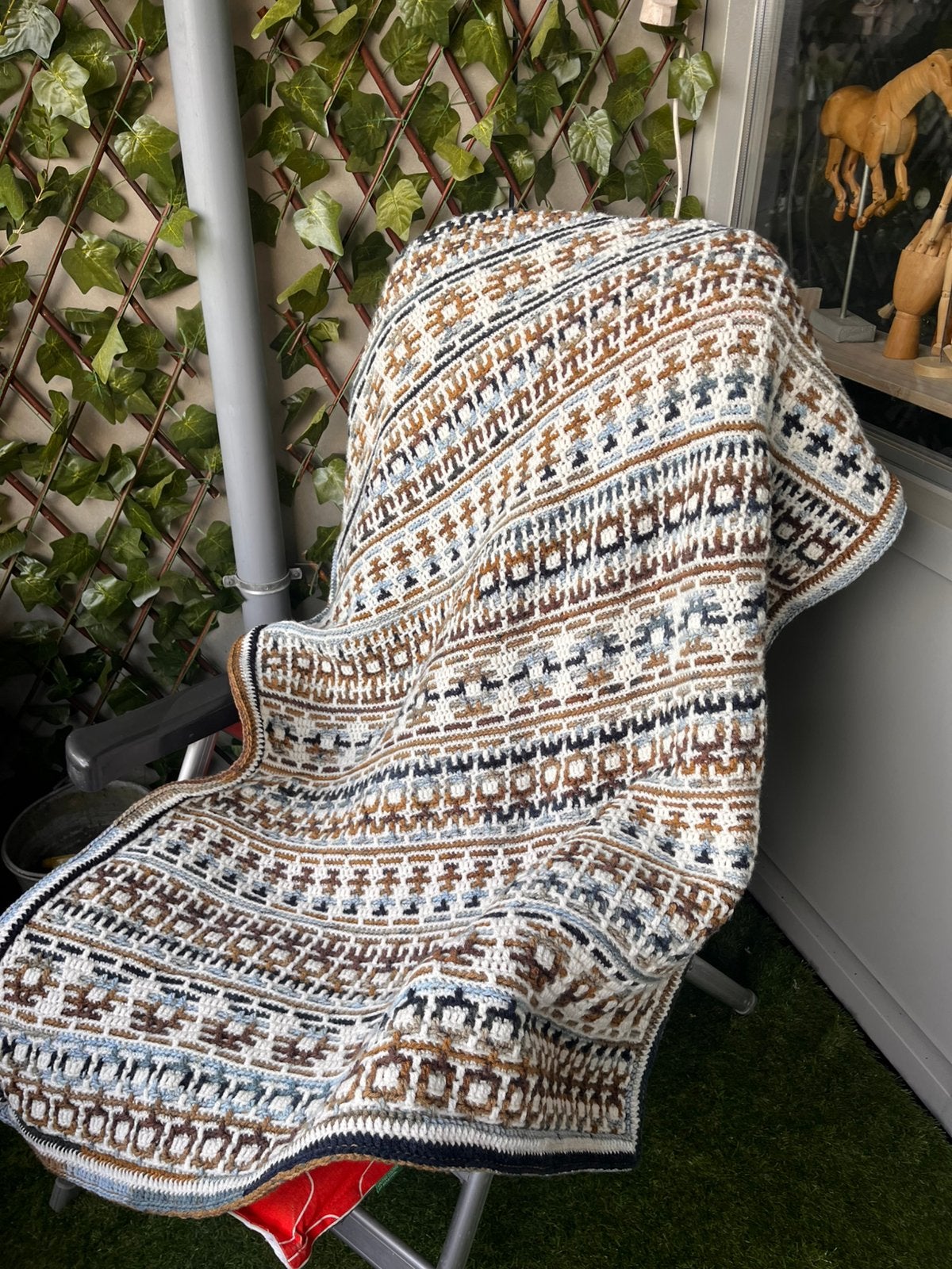 Handgemaakte gehaakte deken met uniek patroon, Acryl, Nieuw, Plaid, Handgemaakt