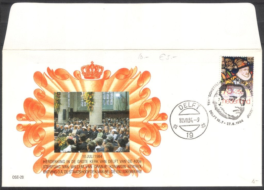 OSE28 - herdenking 400e sterfdag Willem van Oranje Delft, Postzegels en Munten, Brieven en Enveloppen | Nederland, Verzenden, Envelop