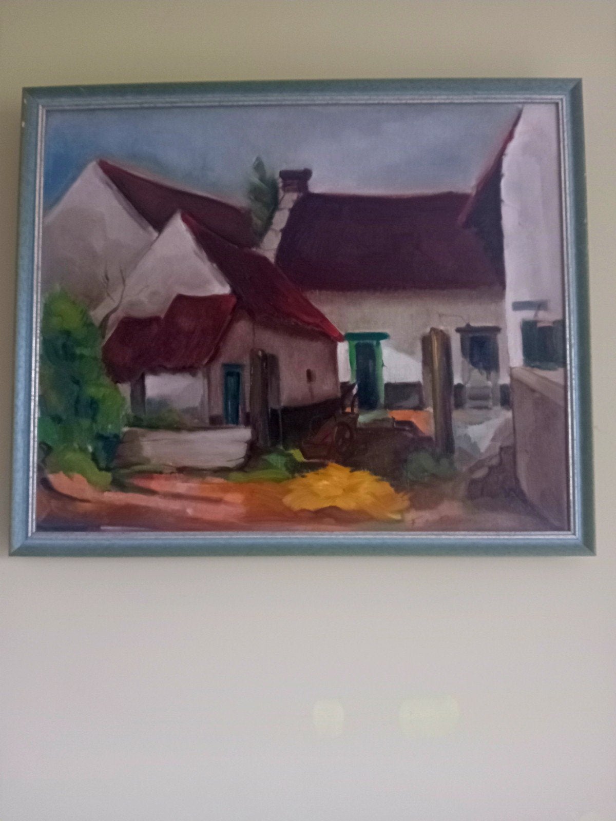 Olieverfschilderij: Limburgse dorpsgezicht., Doek, Realistisch, Ophalen of Verzenden, Olieverf