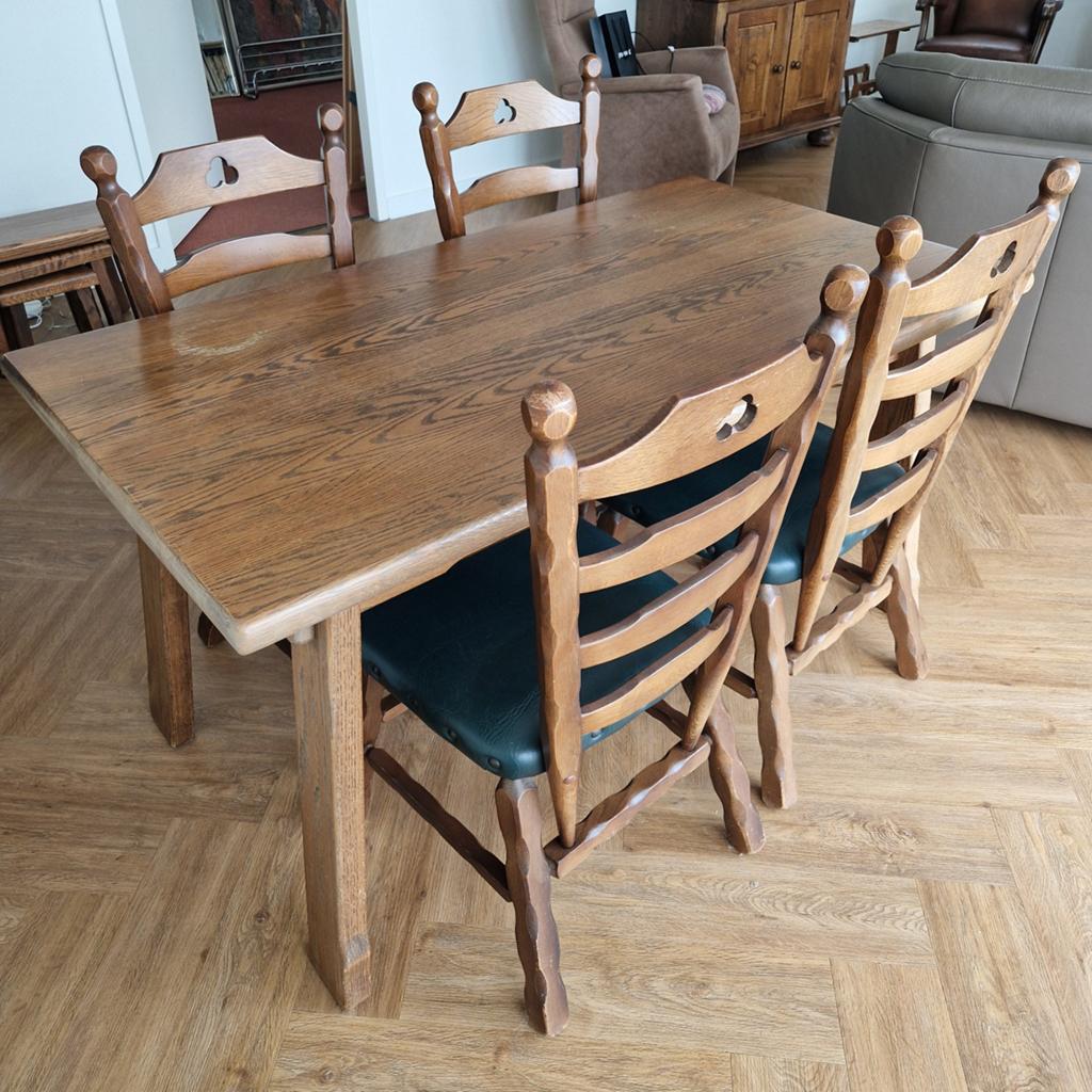 Eikenhouten eettafel met 4 stoelen, Antiek en Kunst, Ophalen