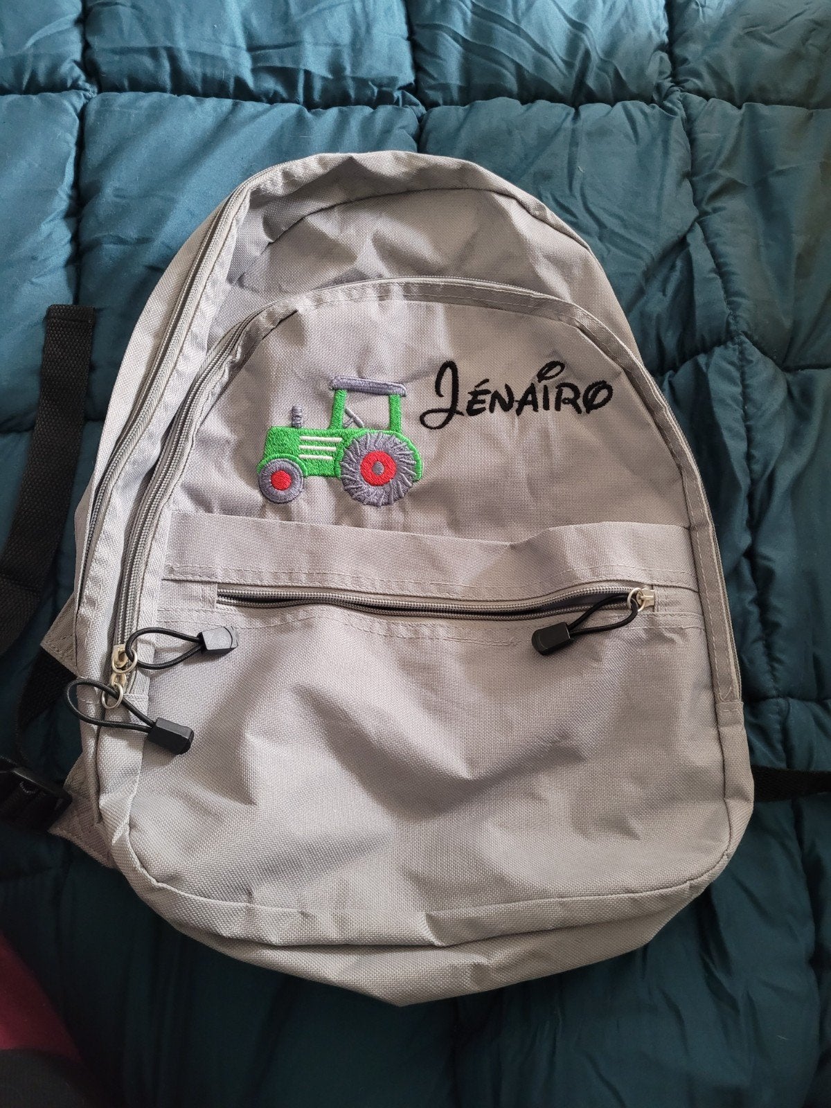 Grijze schooltas met Jenairo en groene trekker - Goede staat, Overige merken, 25 tot 40 cm, Ophalen of Verzenden, Zo goed als nieuw