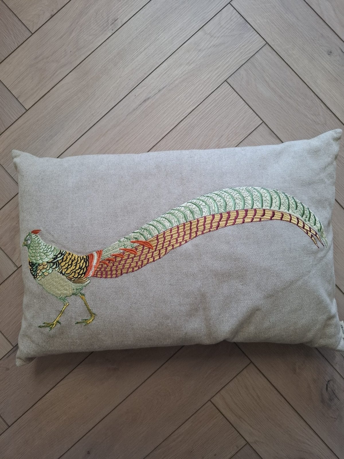 Sierkussen met Pauw Afbeelding - Linnen Look, Meerkleurig, Met print, Ophalen of Verzenden, Sierkussen
