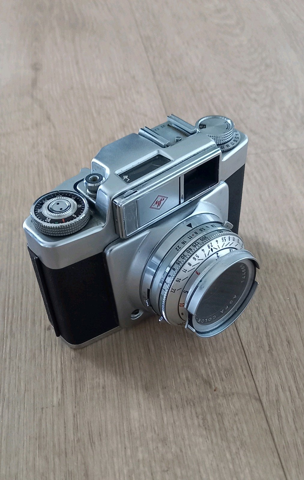 Vintage Agfa Color Agnar camera met lederen tas, Ophalen of Verzenden, Gebruikt, Compact, Overige Merken