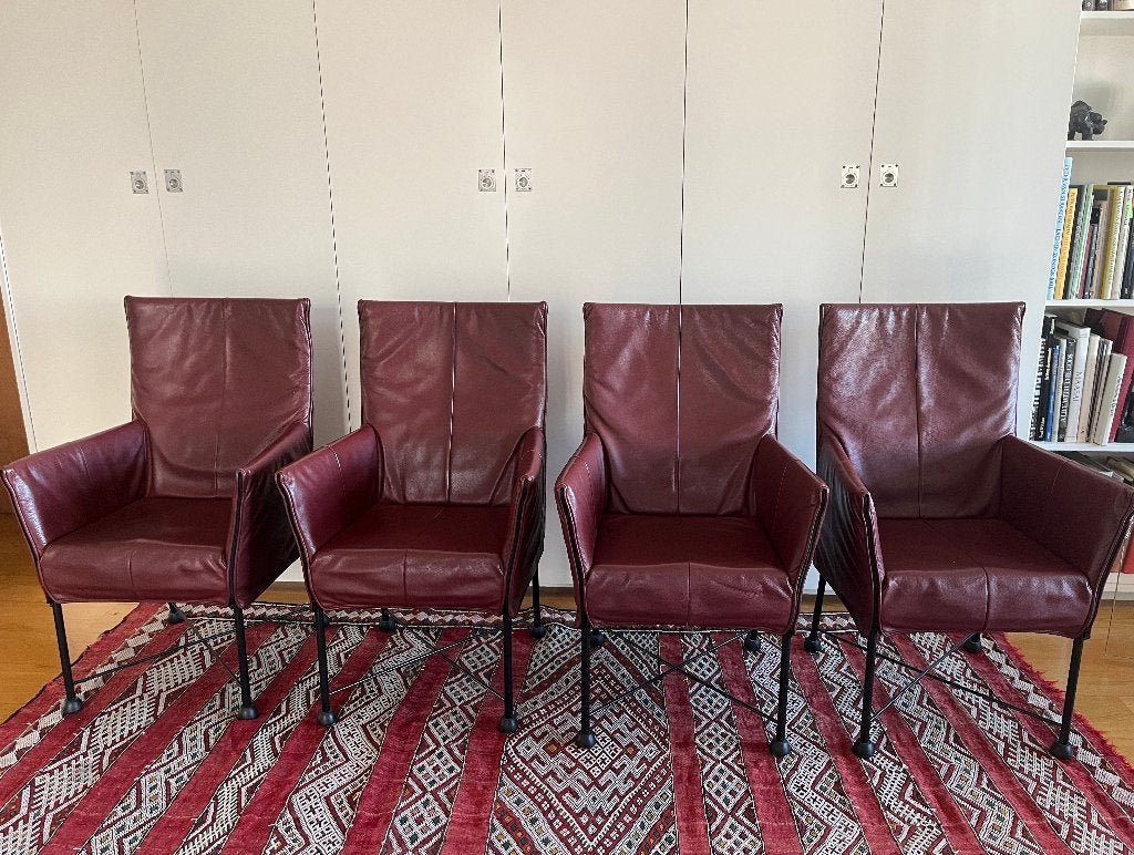 4x Montis Chaplin fauteuil – bordeauxrood leer, Ophalen, Gebruikt, Vier, Leer