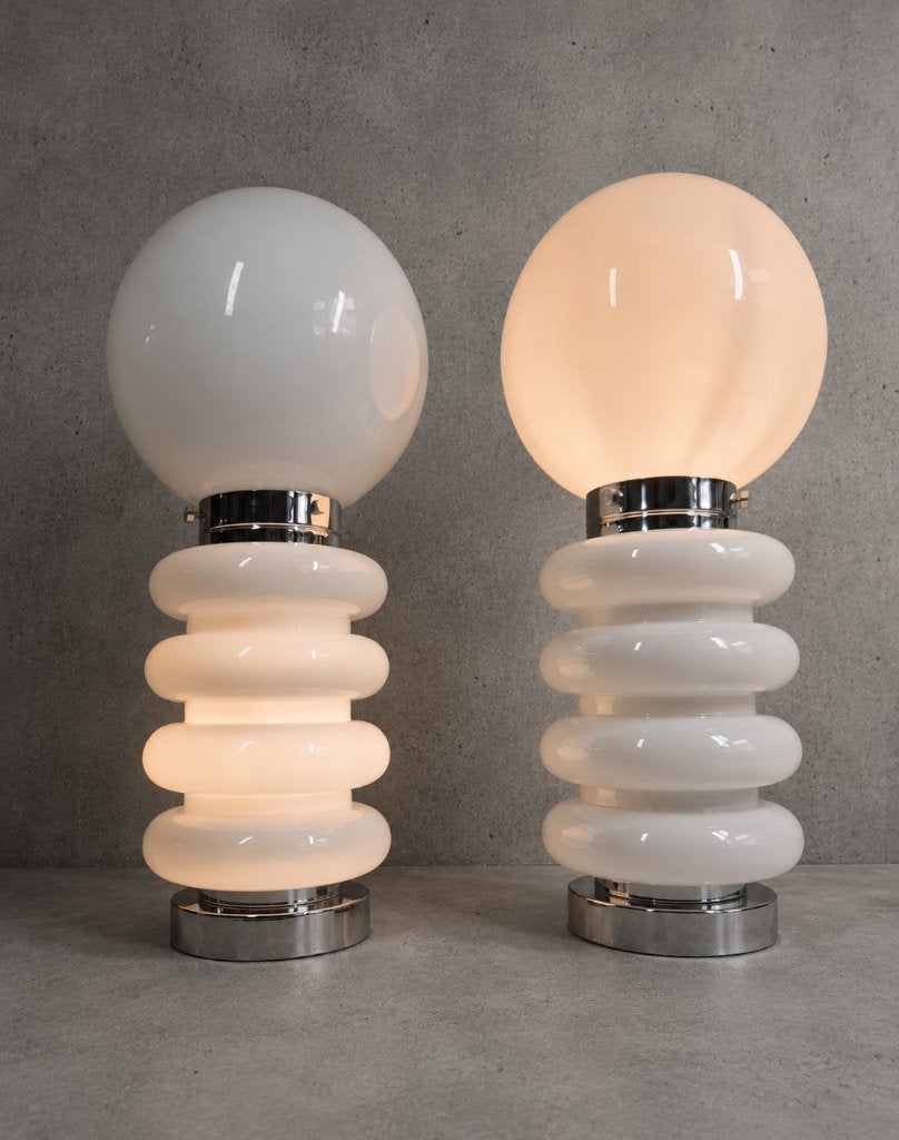 Vintage vloerlamp - Carlo Nason | chrome | glas - Jaren 70, -, -, Zo goed als nieuw, Vintage design space age mid century retro