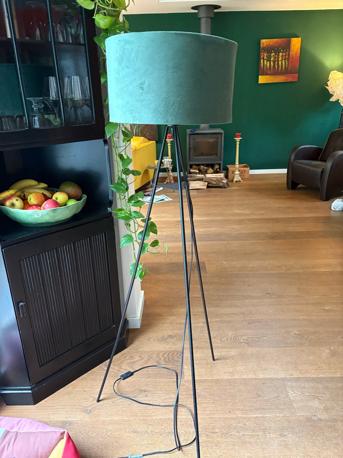 Staande lamp met groene velours kap - Karwei, Ophalen, Gebruikt, Metaal, 150 tot 200 cm