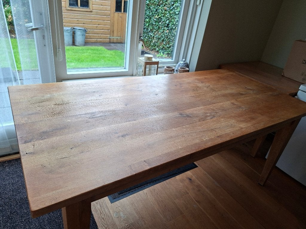 zwaar massieve eiken eettafel 190 bij 90 cm, Ophalen, Gebruikt, Eikenhout, 50 tot 100 cm