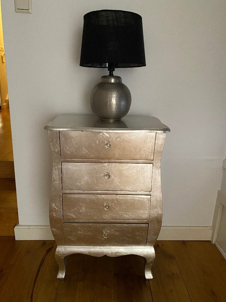 2 Vintage ladekastjes zilverkleurig, Ophalen, 50 tot 100 cm, Zo goed als nieuw, 3 of 4 laden