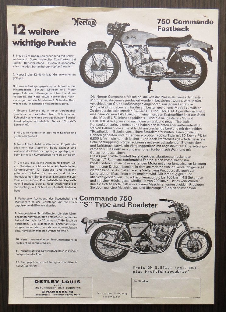 Flyer Norton 750 Commando, BSA B44, Triumph - 1969 (Duits), Verzenden, Overige merken