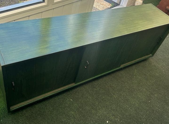 Vintage Lowboard (Mid Century) Groene Kast met Schuifdeuren, Ophalen