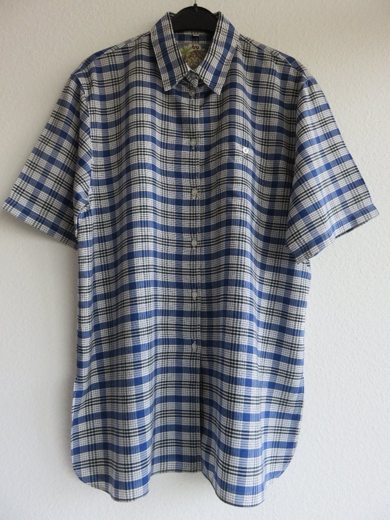 Tru Safari blauw wit geruite overhemdblouse maat 40, Maat 38/40 (M), Blauw, Ophalen of Verzenden, Zo goed als nieuw