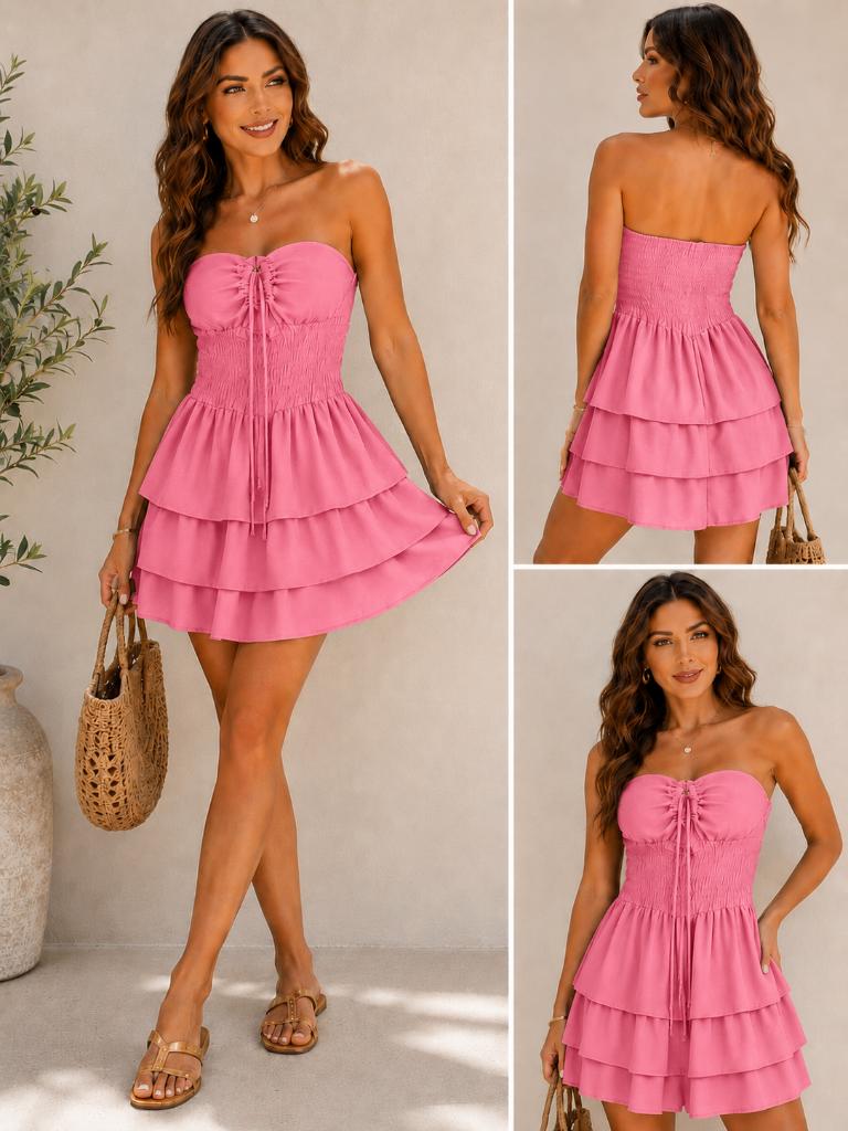 Roze strapless playsuit, Kleding | Dames, Jumpsuits, Verzenden, SH FAMILY THANH SON NGUYEN Aleja Krakowska 109 02-180 Warszawa, Polska